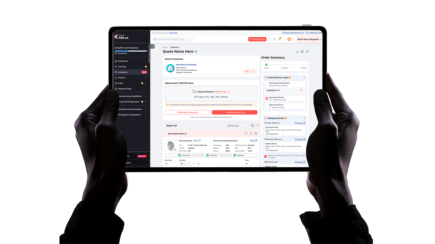 RapidFab OS operations dashboard